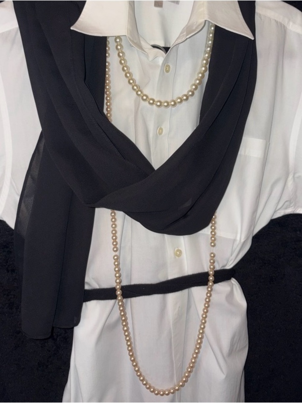 Solid Black Sheer Picot-Edge Scarf Lightweight Minimalist Minimalist Gothic EUC